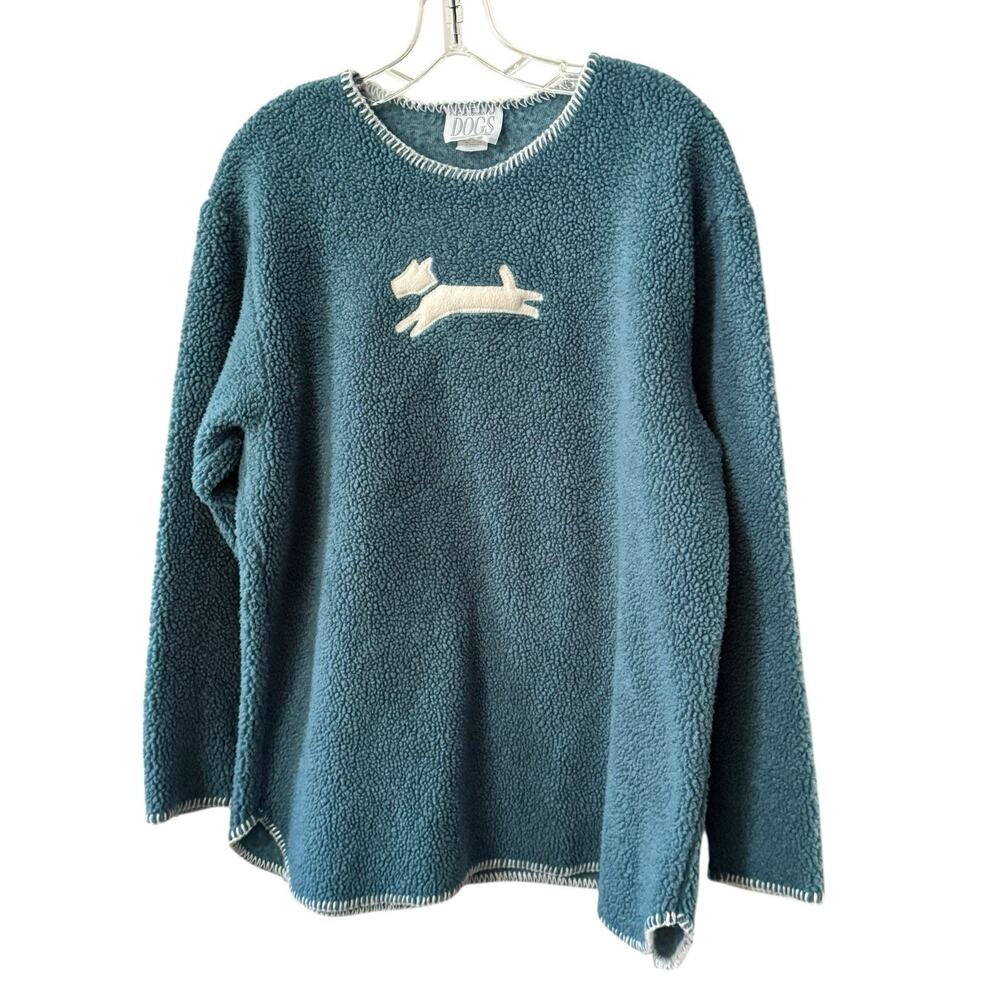 In The Company Of Dogs Blue Sherpa Fleece Pullover Sweatshirt Terrier Dog Logo L
